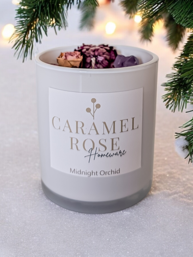Amethyst Crystal Botanical Candle in Midnight Orchid