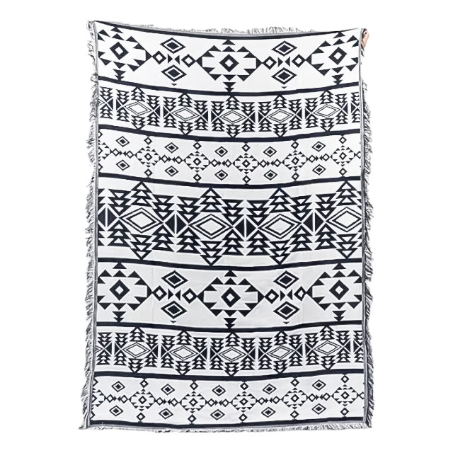 Zahara Black and white Two-way Aztec Tapestry Throw Blanket