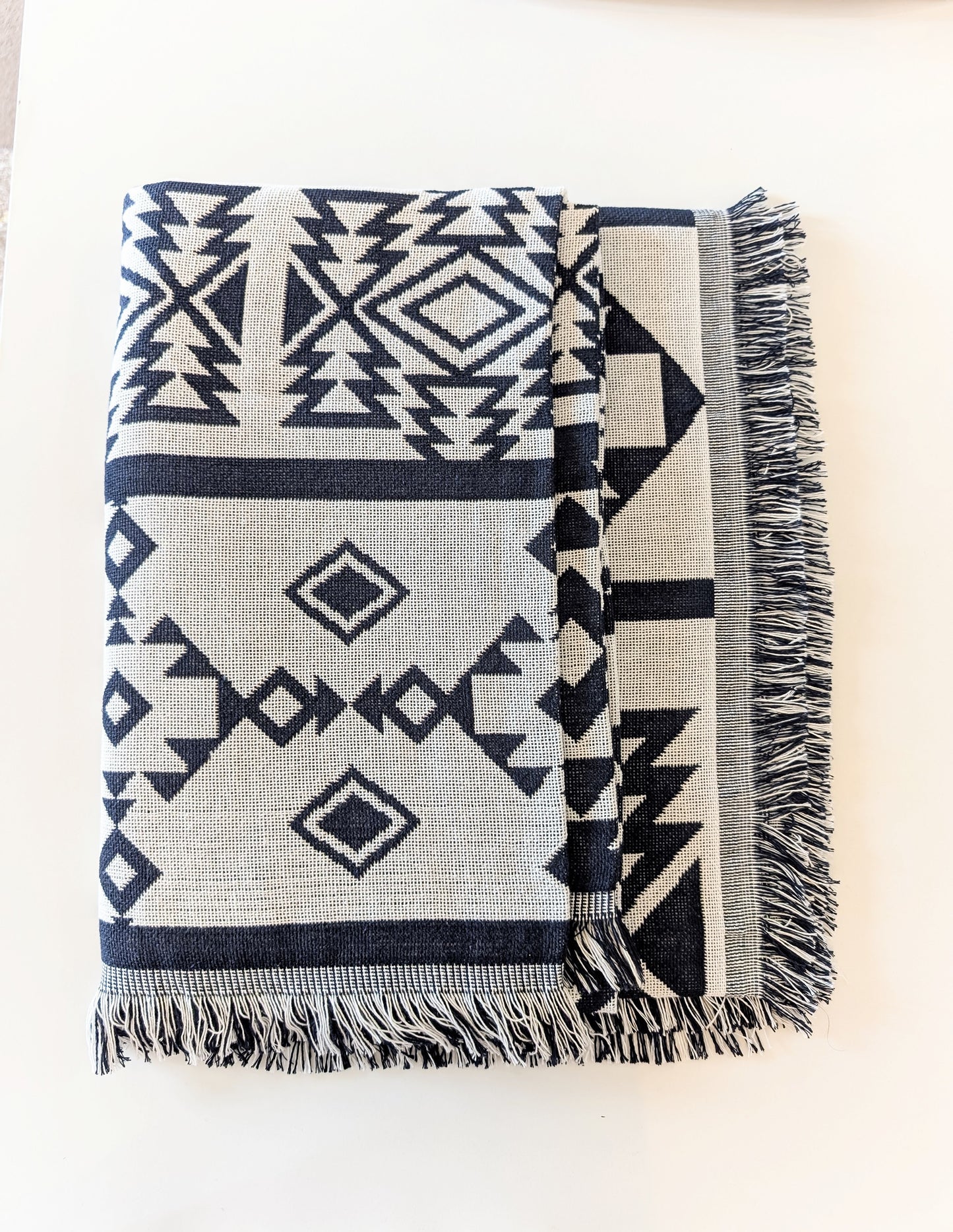 Zahara Black and white Two-way Aztec Tapestry Throw Blanket