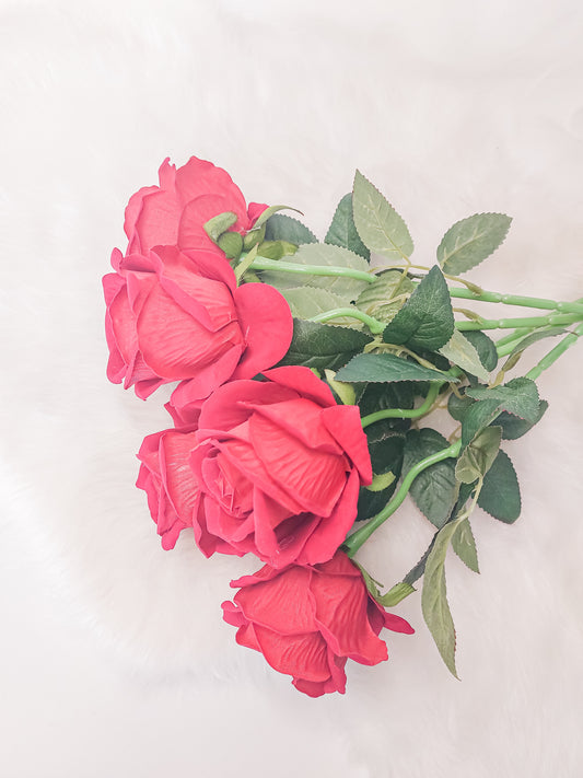 Faithful Five Single Velvet Branch Roses