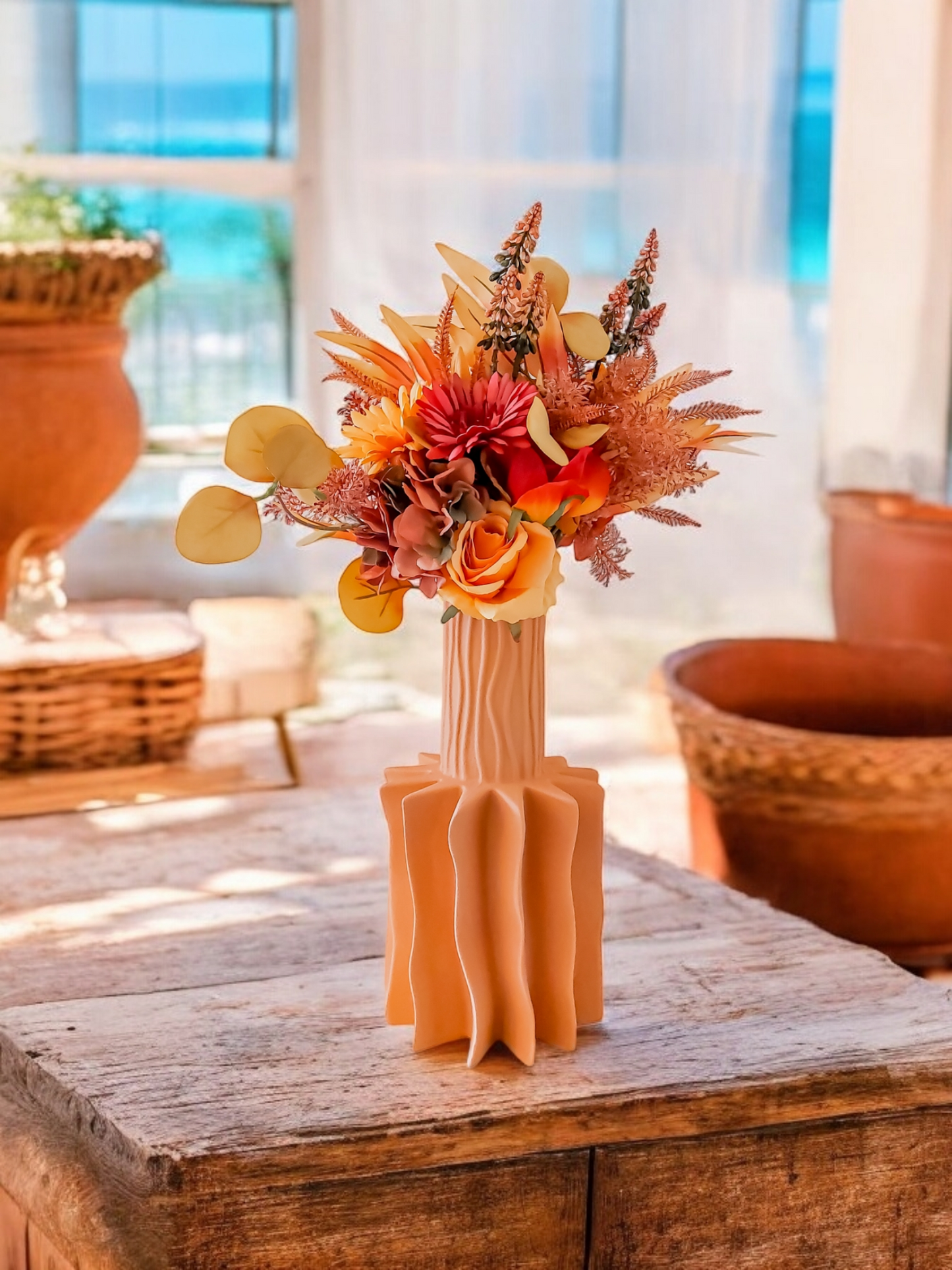 Canary Palm Ceramic Vase in Orange