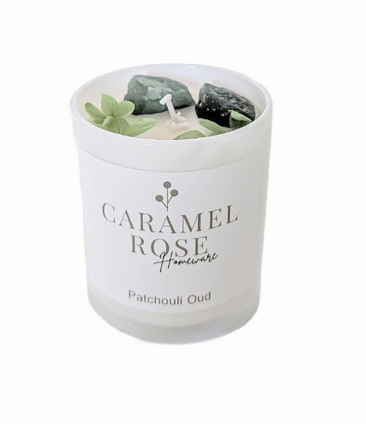 Amazonite Crystal Botanical Candle in Patchouli Oud