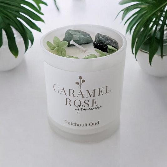 Amazonite Crystal Botanical Candle in Patchouli Oud